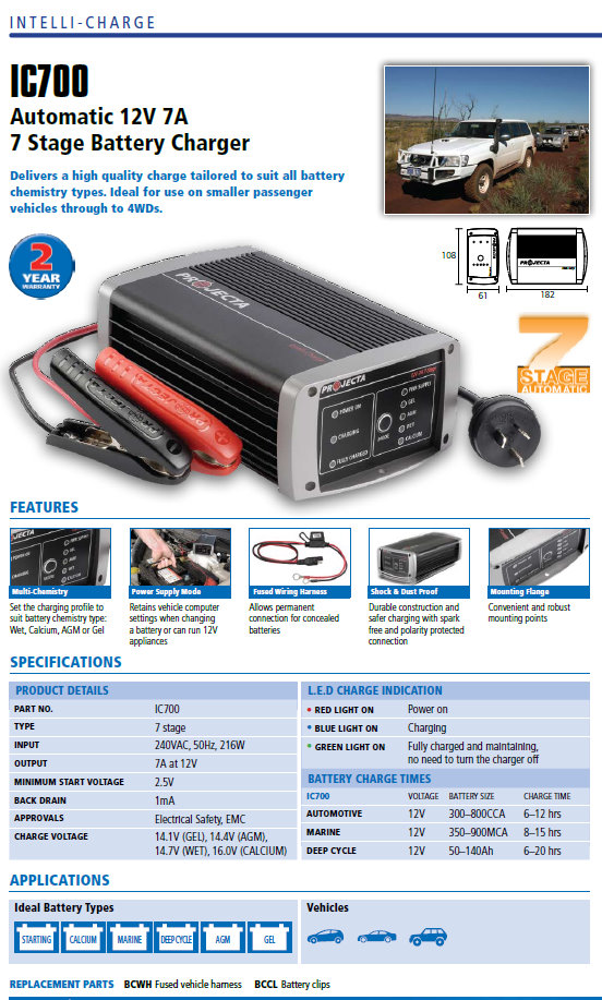 Projecta IntelliCharge IC700 Automatic 12V 7A 7 Stage Battery Charger