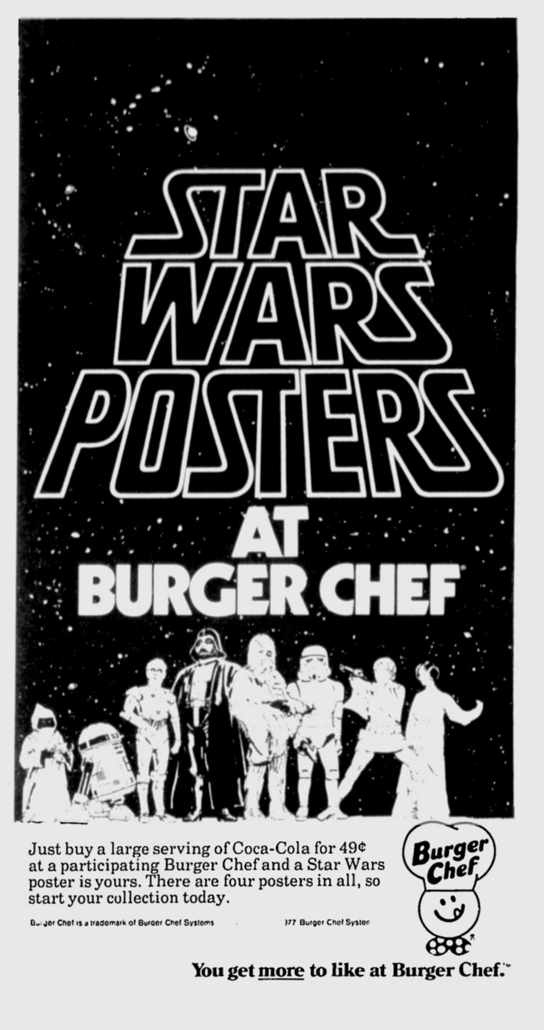 1977 Newspaper Ad for Burger Chef Star Wars Posters BattleGrip