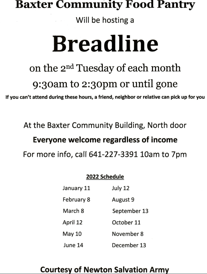 Baxter Food Pantry City of Baxter, IA