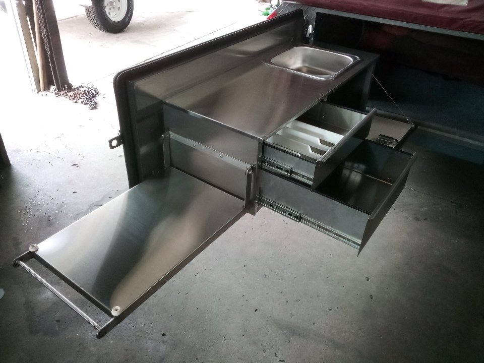 Custom built kitchens for your camper trailer using stainless steel and