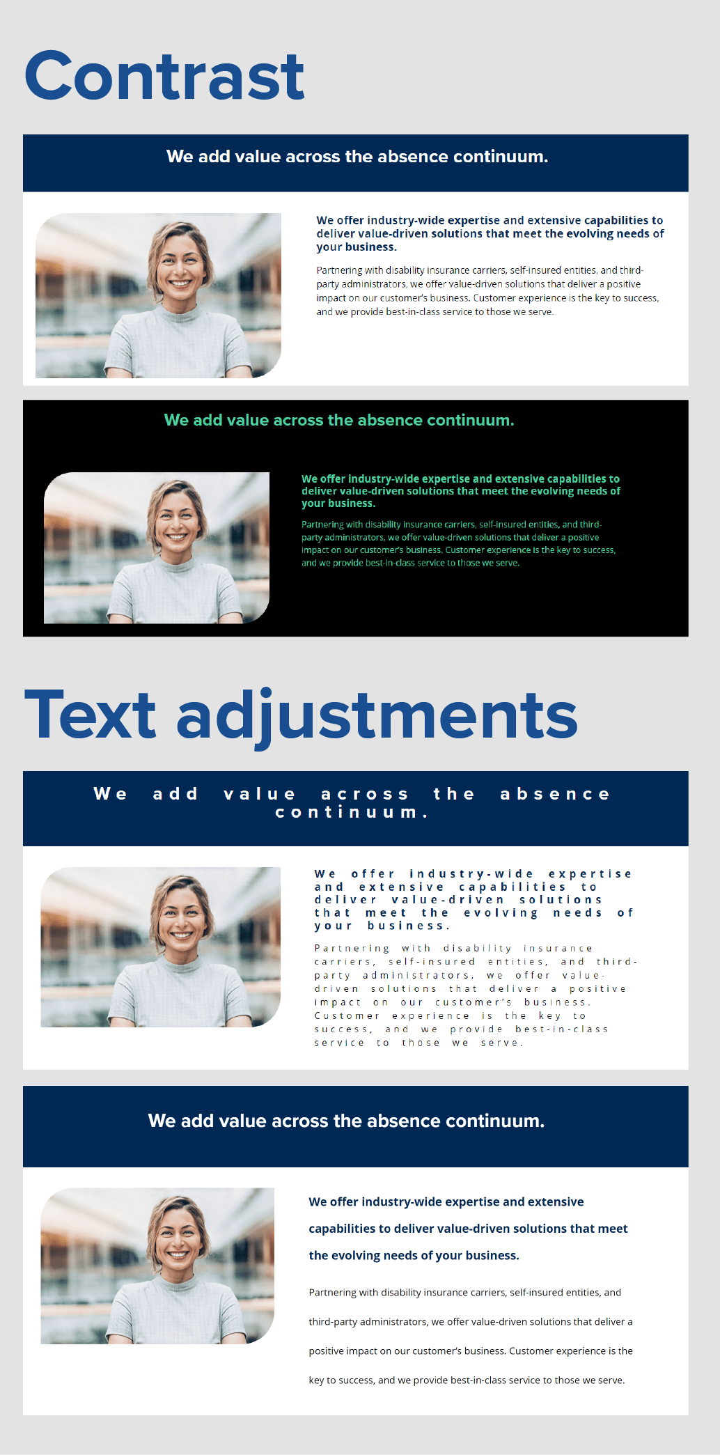 Graphical examples of the features the UserWay widget offers individuals.