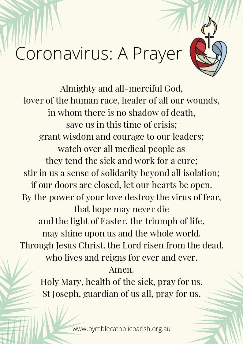 Coronavirus Prayer Catholic Diocese of Broken Bay