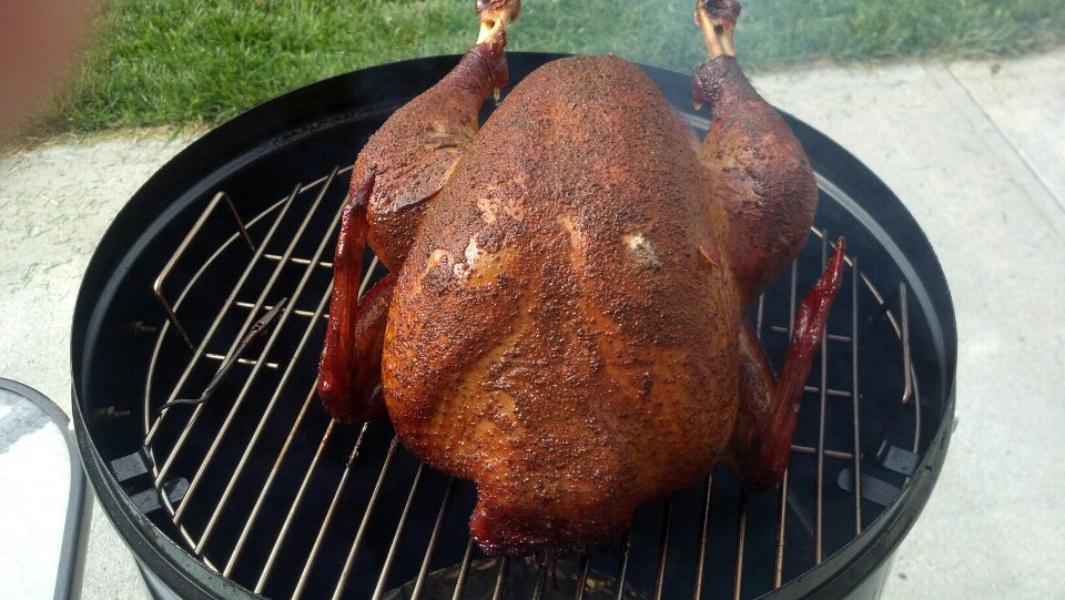Barbecue turkey in weber