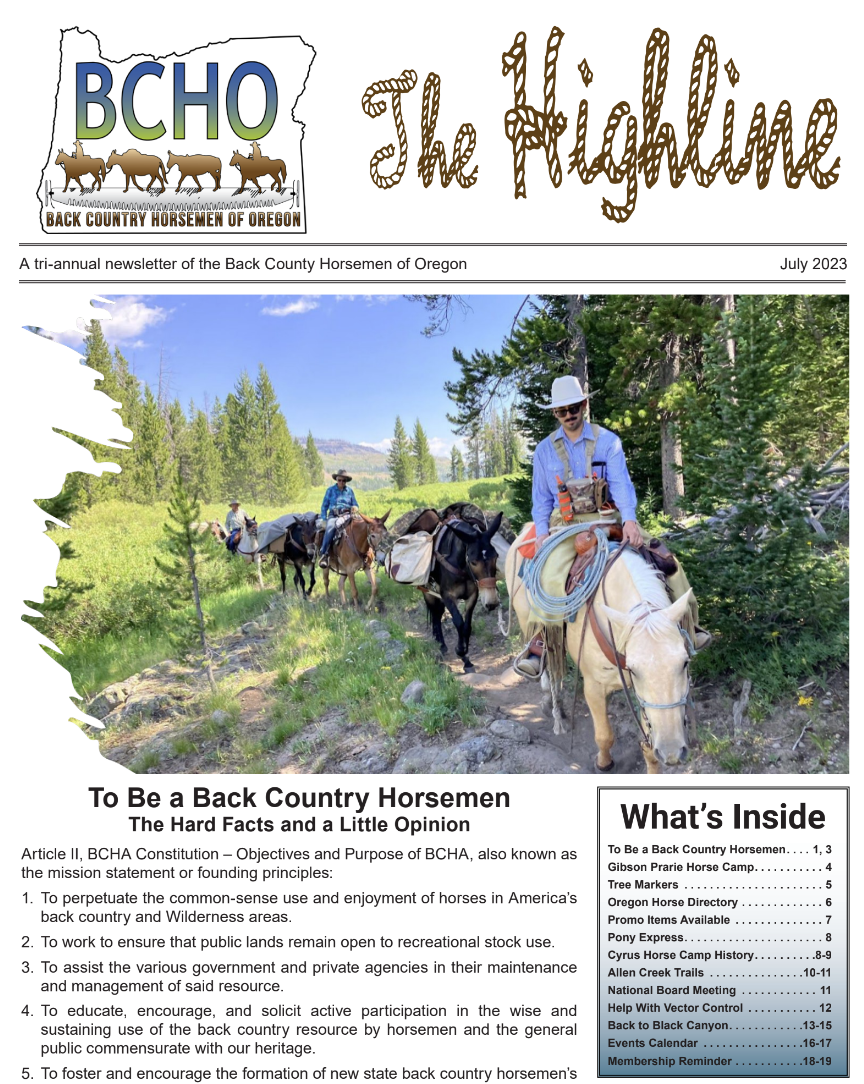 July 2023 Highline Back Country Horsemen of Oregon Dedicated to Keeping Oregon's Trails Open