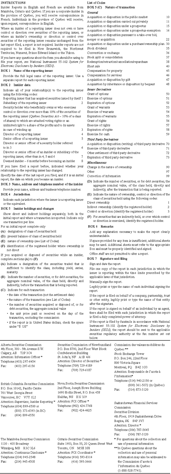 Securities Act NATIONAL INSTRUMENT 55102 SYSTEM FOR ELECTRONIC