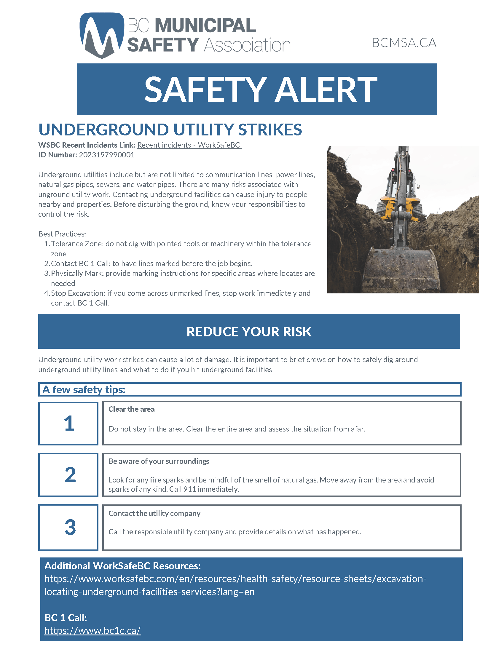 Safety Alert Underground Utility Strikes BC Municipal Safety Association