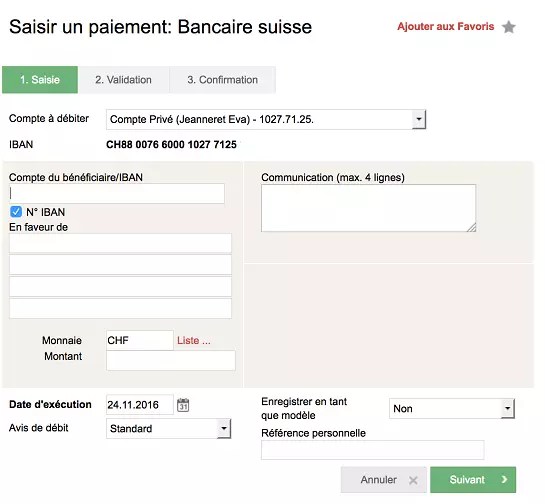 Paiement bancaire suisse Banque Cantonale Neuchâteloise
