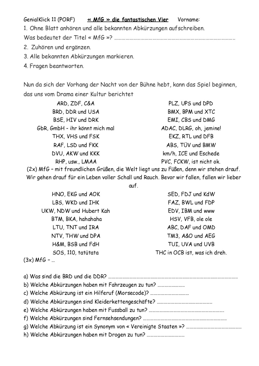 1011 Lied "MfG" und wichtige Abkürzungen BDRP