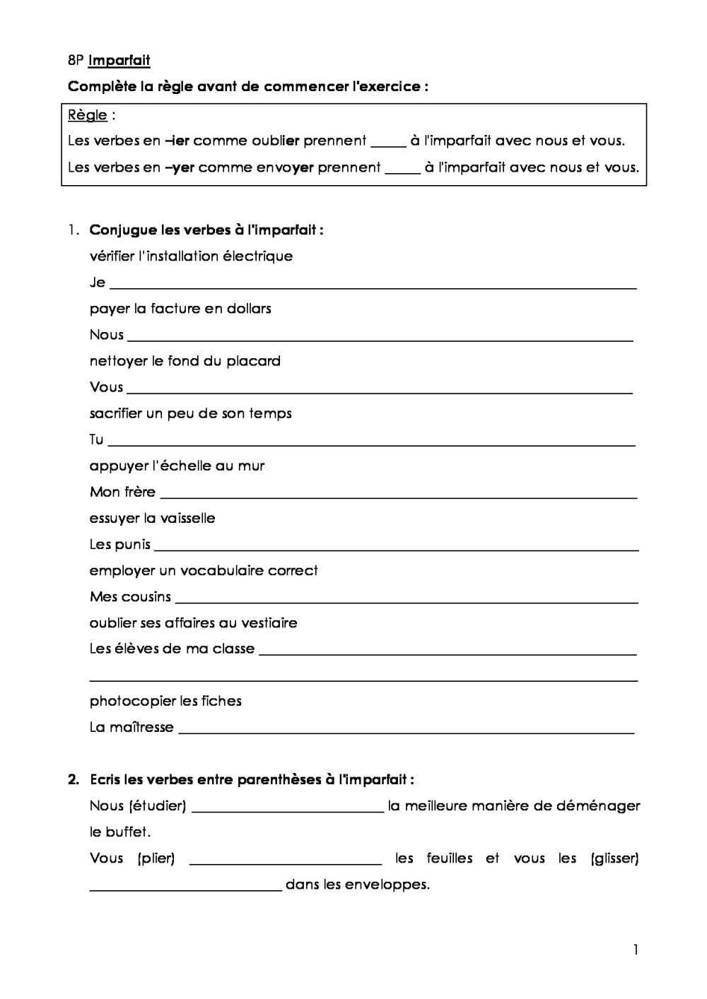 Dossier d'entraînement sur l'imparfait BDRP