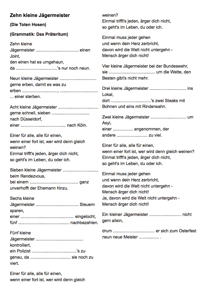 Lied 10 kleine Jägermeister BDRP