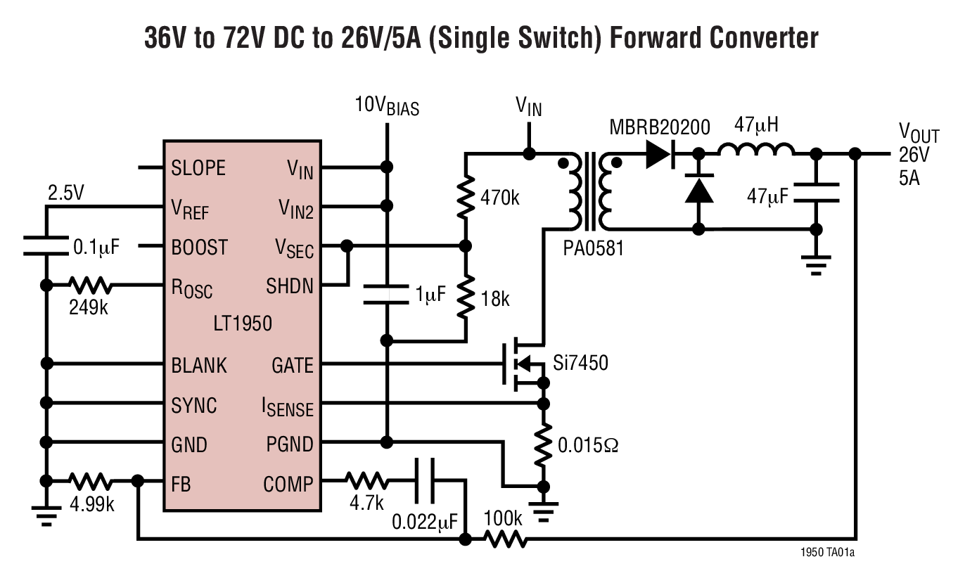 LT1950 Single Switch PWM Controller with Auxiliary Boost Converter