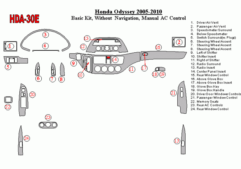 Honda Odyssey 2005 2010 Dash Trim Kit