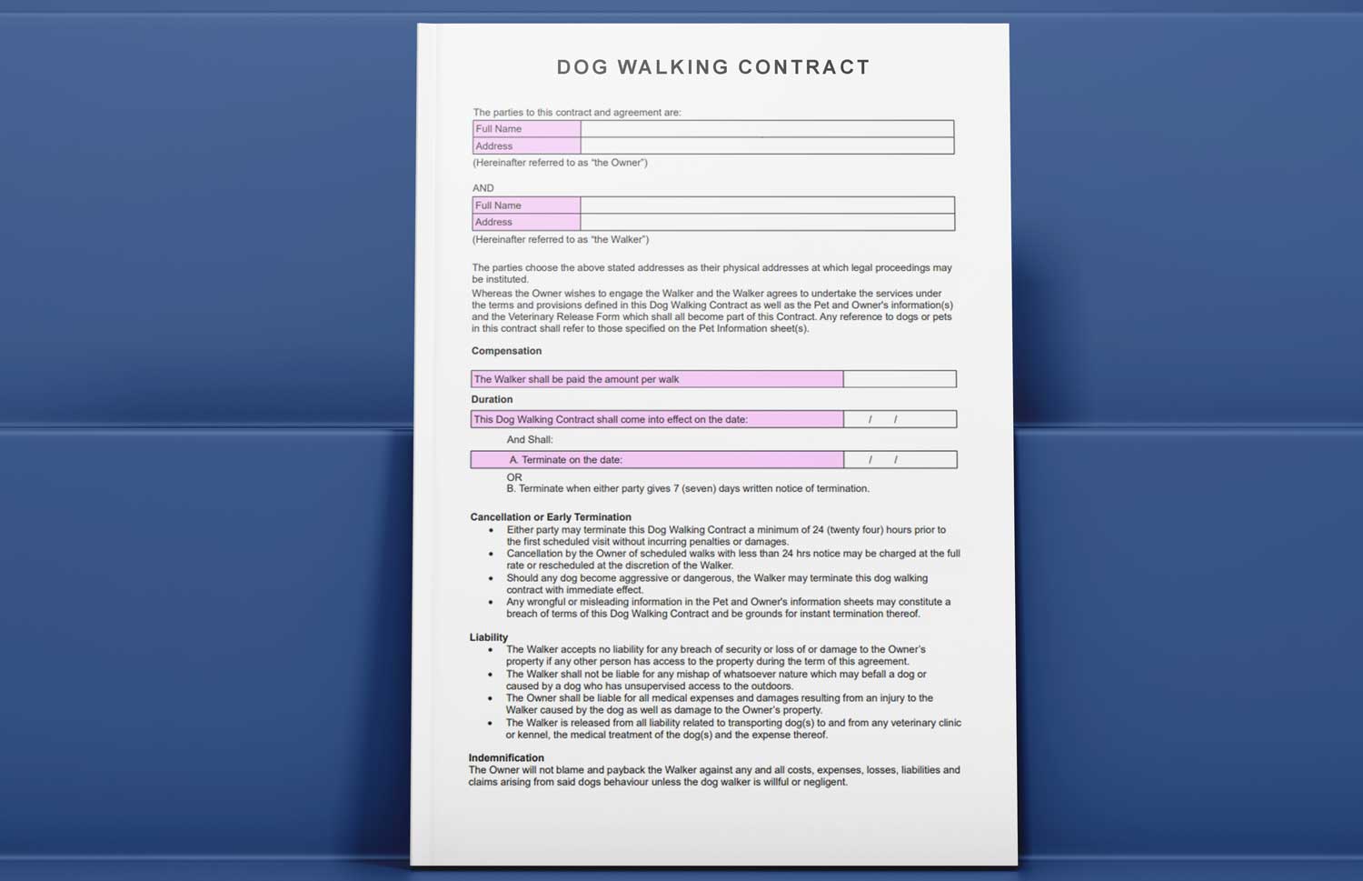 Free dog walking contract template Copy, edit and print!