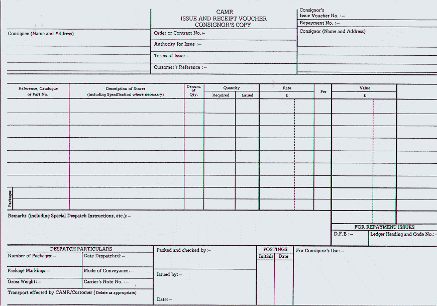 ISSUE AND RECEIPT VOUCHER FORM ECACC