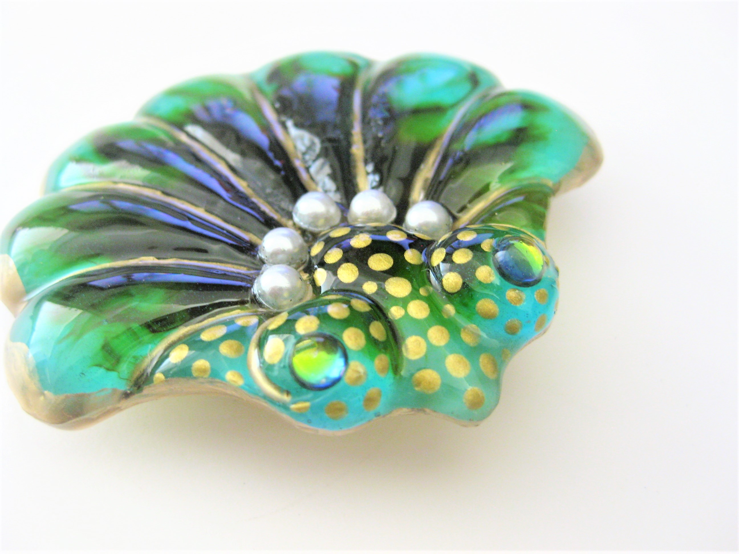 Clam Shell Pin Aqua Brooch by Risher