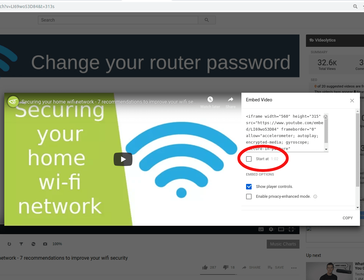 How to embed YouTube videos with a specific start time