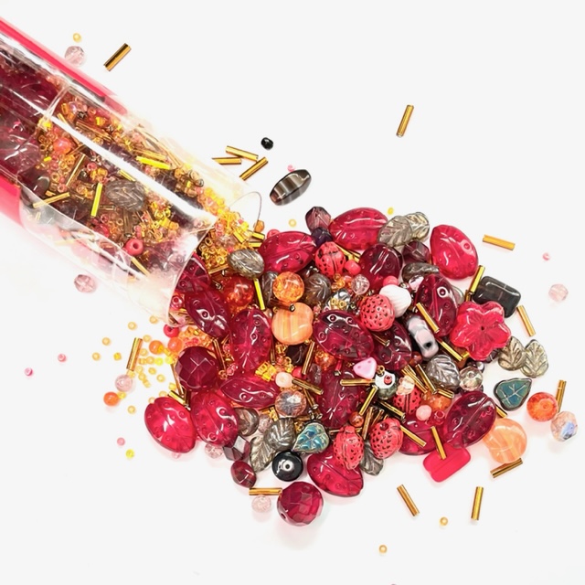 Assorted Glass Beads In Bottle/Red Shade4/100gm [BEADBTL4] 25.00