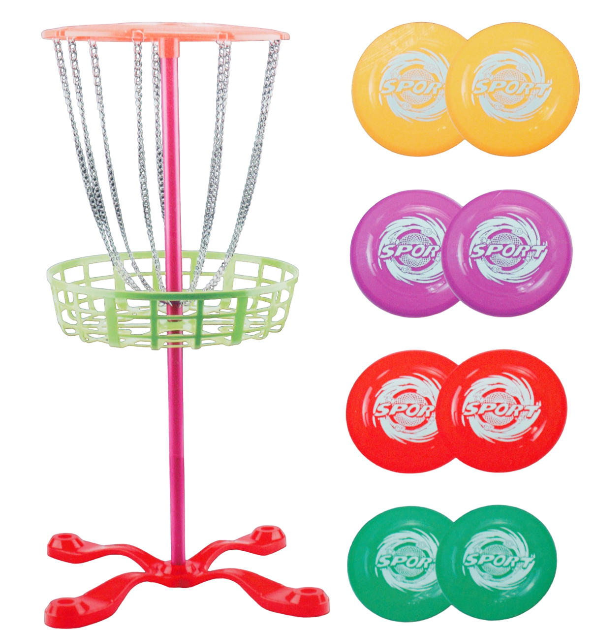 B3 Kids Mini Disc Golf Set with 9 chain basket, 8 discs Bean Bag Bucketz