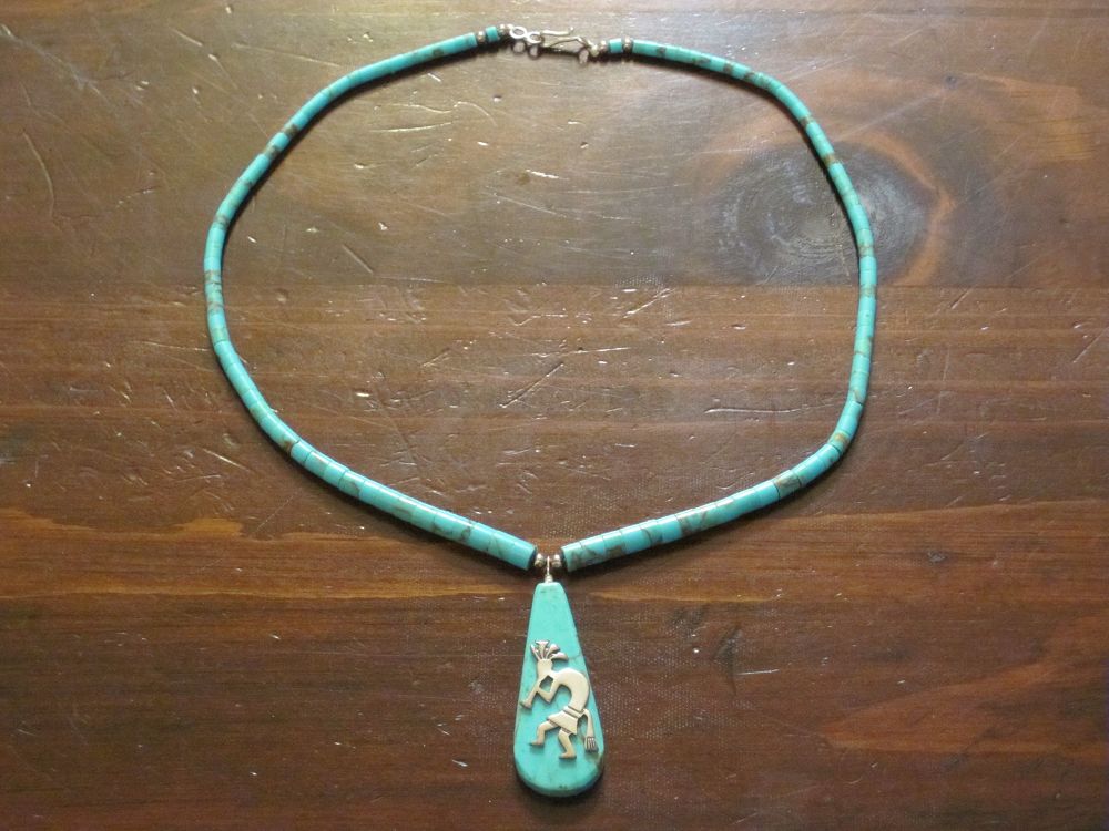 Navajo Turquoise Kokopelli Necklace 17" in American Indian Jewelry