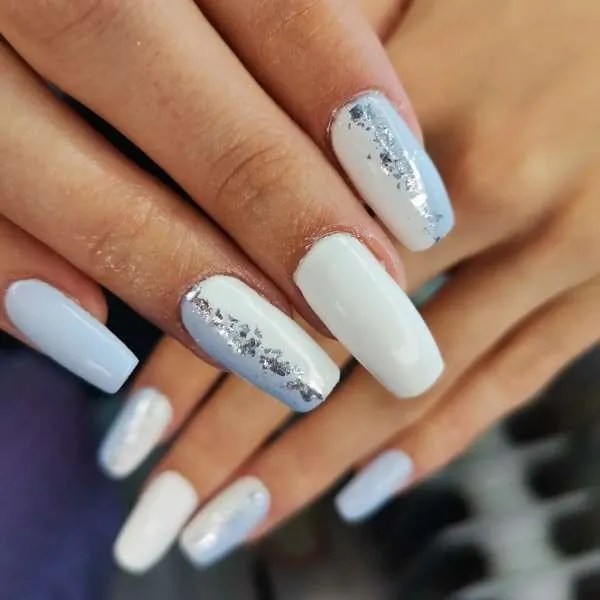 Light Blue And White Nails