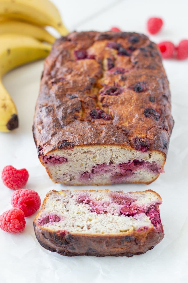 Healthy Raspberry Banana Bread (Gluten Free, Dairy Free, No Added Sugar