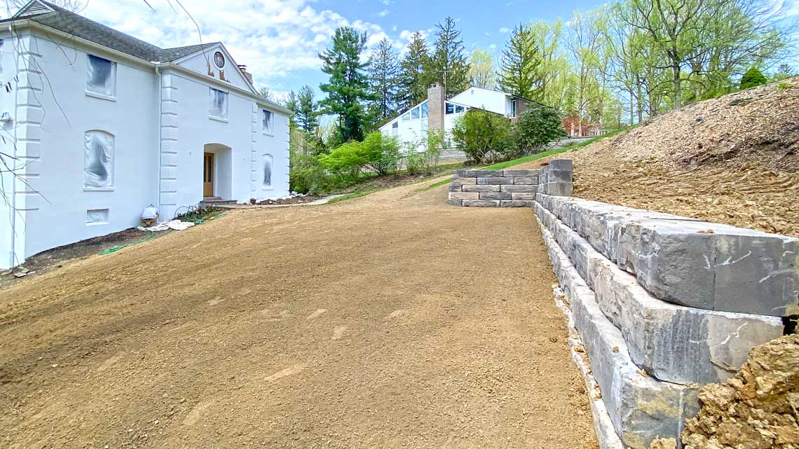 Boulder Retaining Wall Downingtown PA BedRock Siteworks