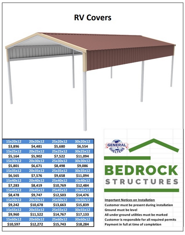 RV Cover Pricing Bedrock Structures