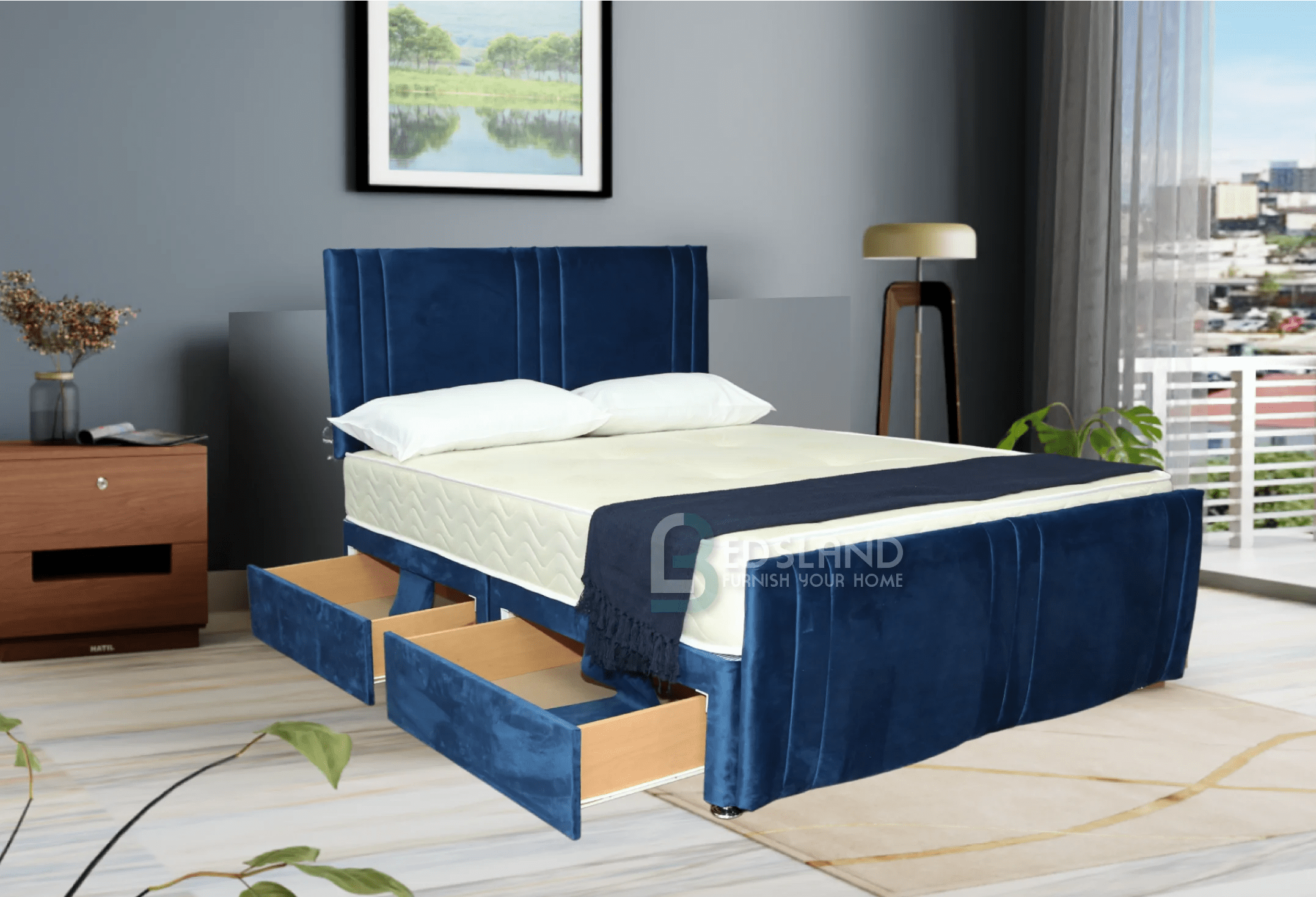 Perfect Dreams Blue Divan Bed with drawers Bedsland Furniture