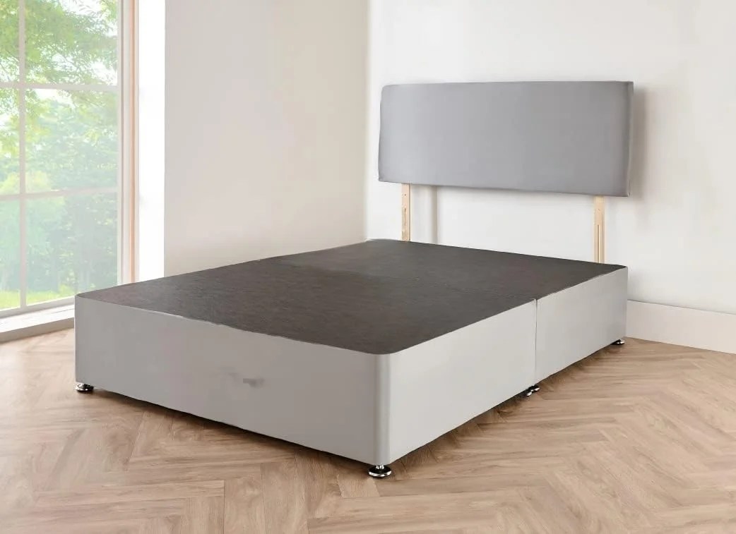 Suede Divan Bed Base with long standing Headboard