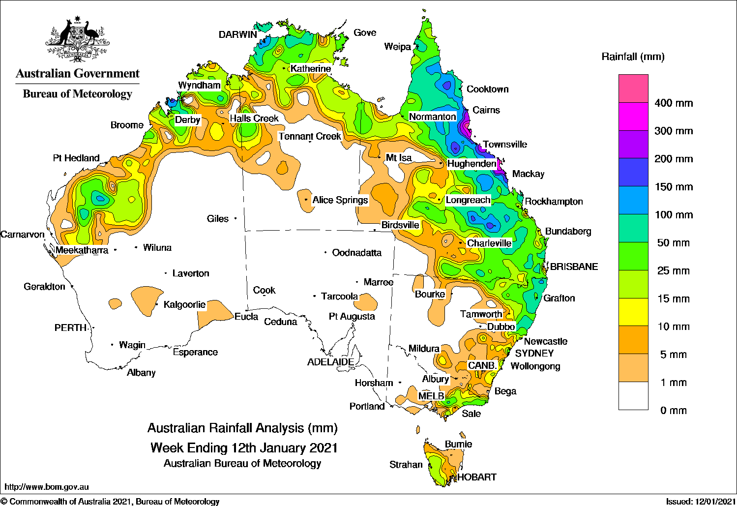 Weekly rainfall wrap + rain outlook, 13 January 2021