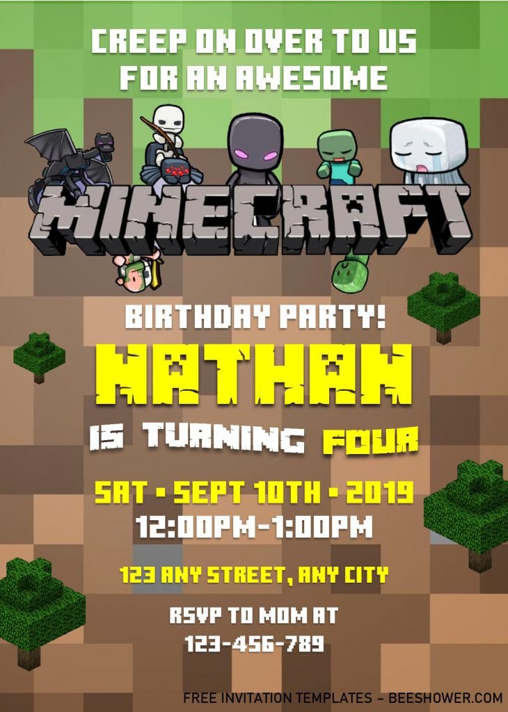 Minecraft birthday Invitations Free Printable