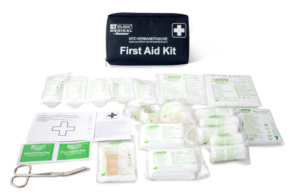 GERMAN VEHICLE FIRST AID KIT DIN 13164 IN TRAVEL BAG BLACKCM1828