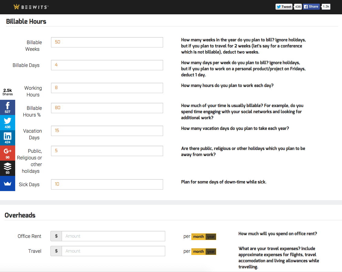 Hourly Rate Generator BeeWits