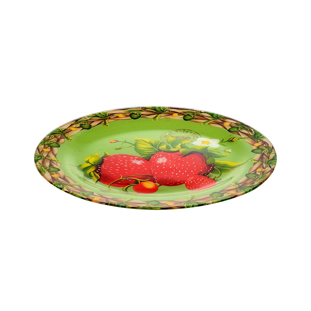 Glass Serving Plate, round, strawberry design, 30cm.
