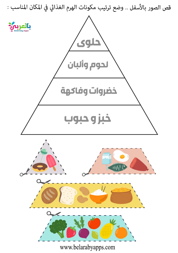 صور المجموعات الغذائية ملونة للاطفال .. وحدة الغذاء والهرم