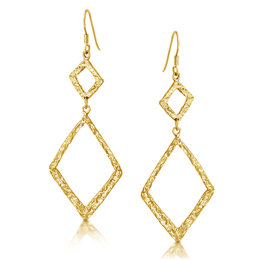 Square Textured Dangling Hook Earrings Belcho USA