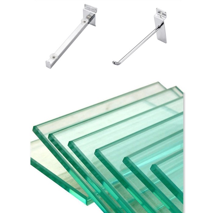 Glass Shelves,Metal Bracket,Slatwall Metal hooks Glass Showcase