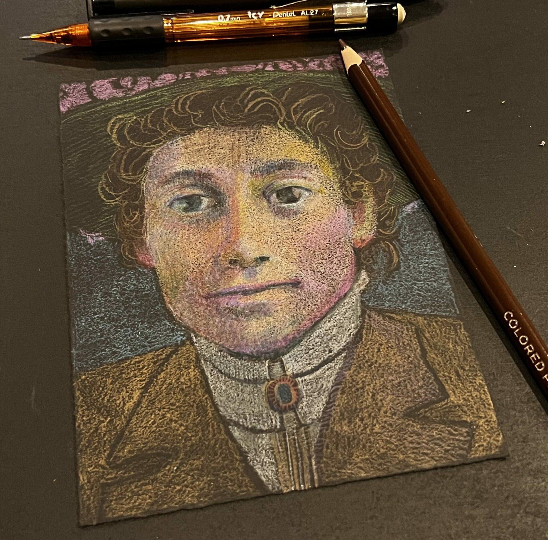 Colored Pencil Portrait on Black Paper Belinda Del Pesco