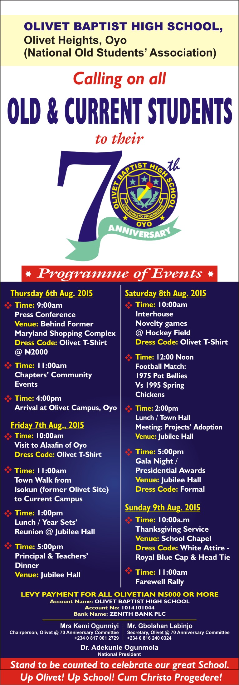 Olivet Baptist High School Oyo set to Celebrate 70th Anniversary with a