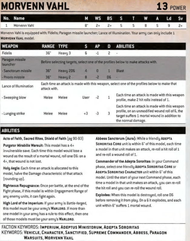 Warhammer 40K Meta Hotness Morvenn Vahl Bell of Lost Souls