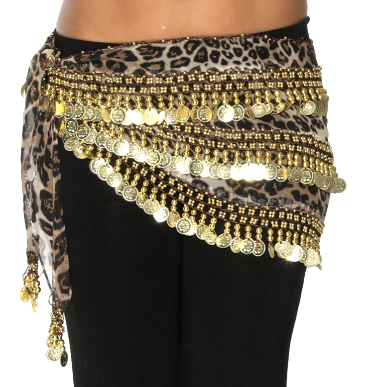 Leopard Print Hipscarf with Gold Coins at