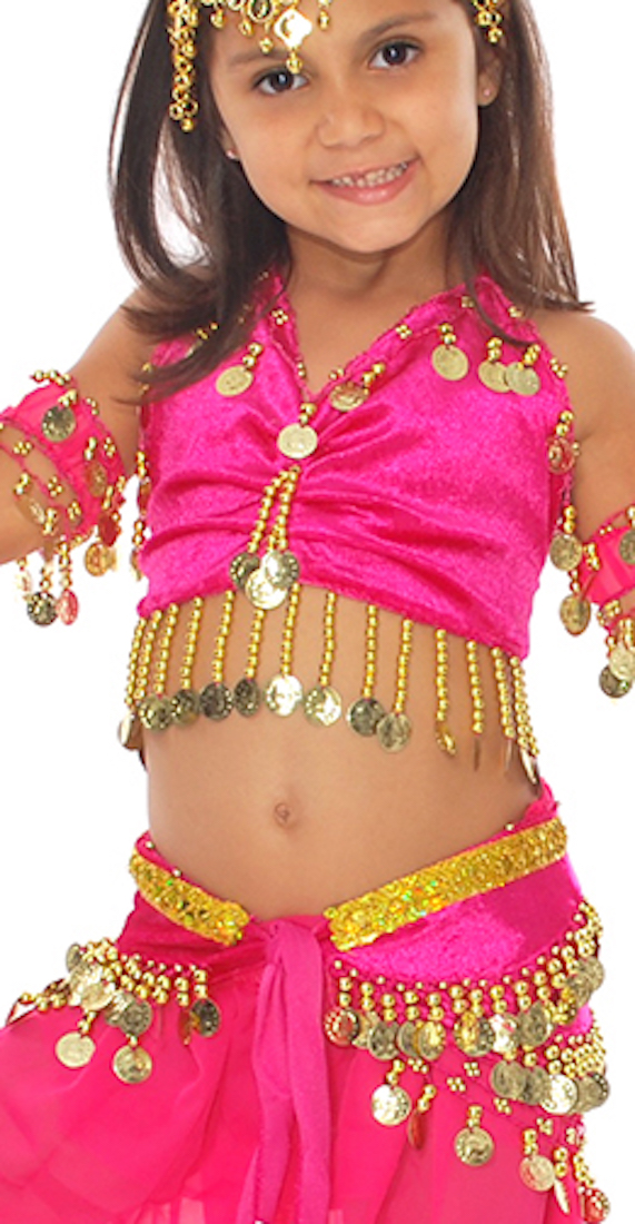 Little Girls Shimmering Velvet Fuchsia Belly Dance Costume