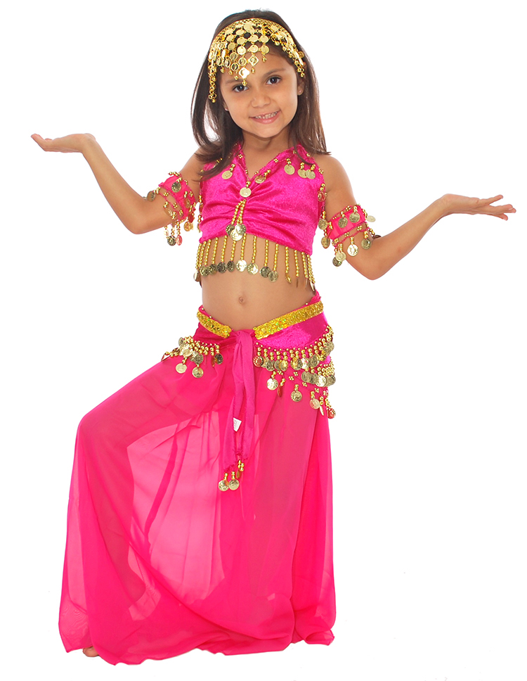 Little Girls Shimmering Velvet Fuchsia Belly Dance Costume