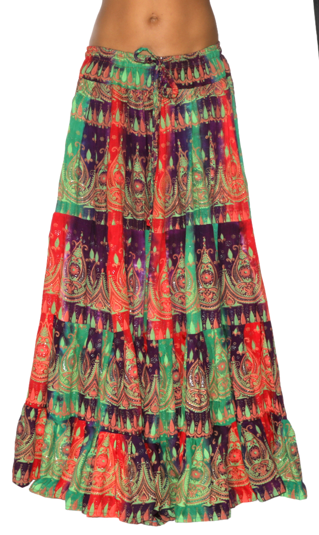 25 Yard Tie Dye Cotton Dance Skirt in Green, Red, Purple