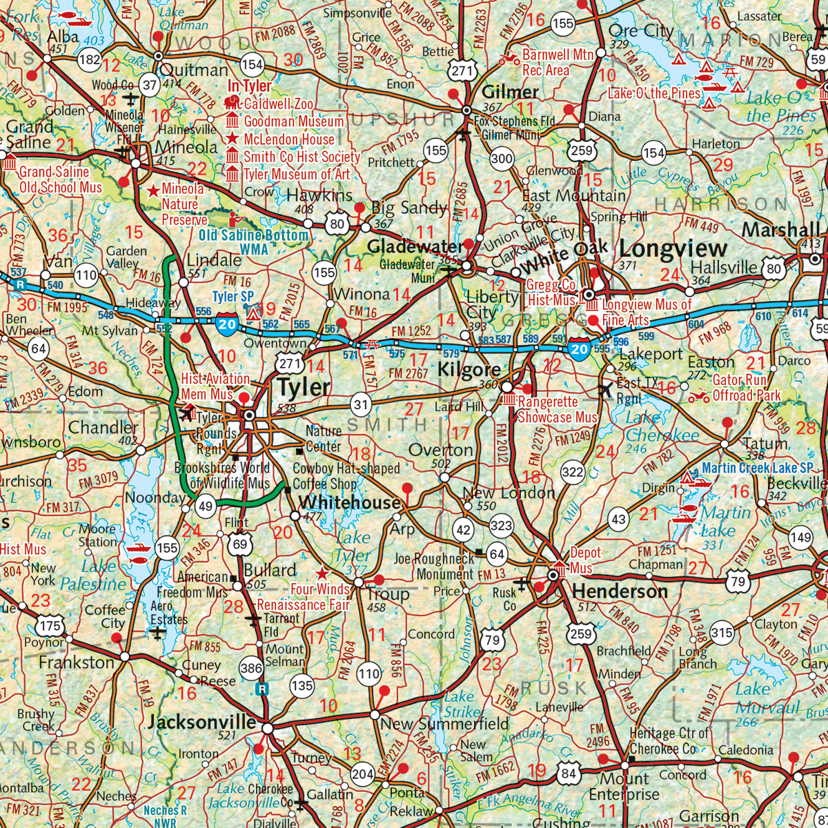 East Texas Road Map Eastern Texas Recreation Map — Benchmark Maps