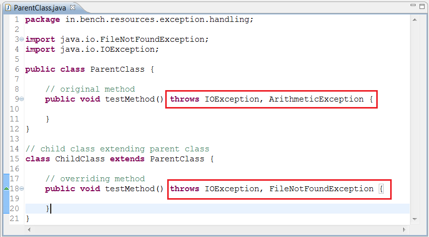 Rules for Exception handling w.r.t Method Overriding in Java