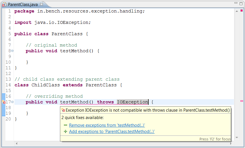Java Rules for Exception handling w.r.t Method Overriding