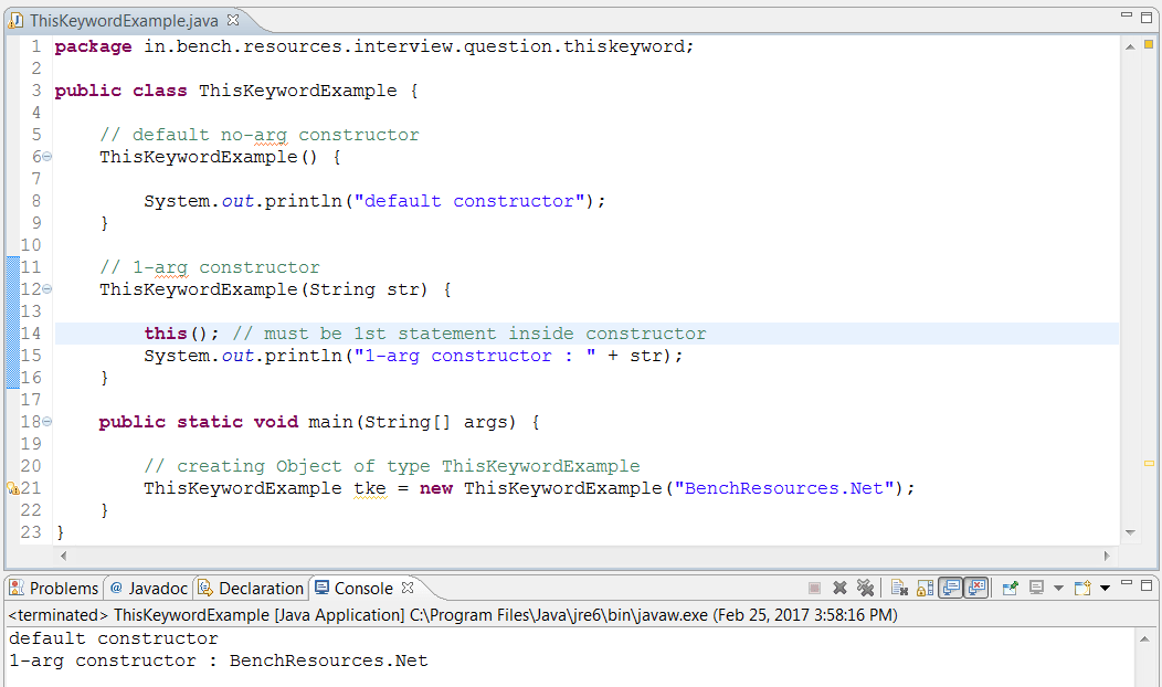 Interview question and answer on this keyword in Java