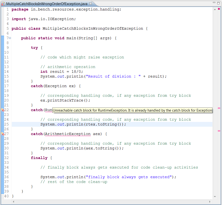 try with multiple catchblock in Java