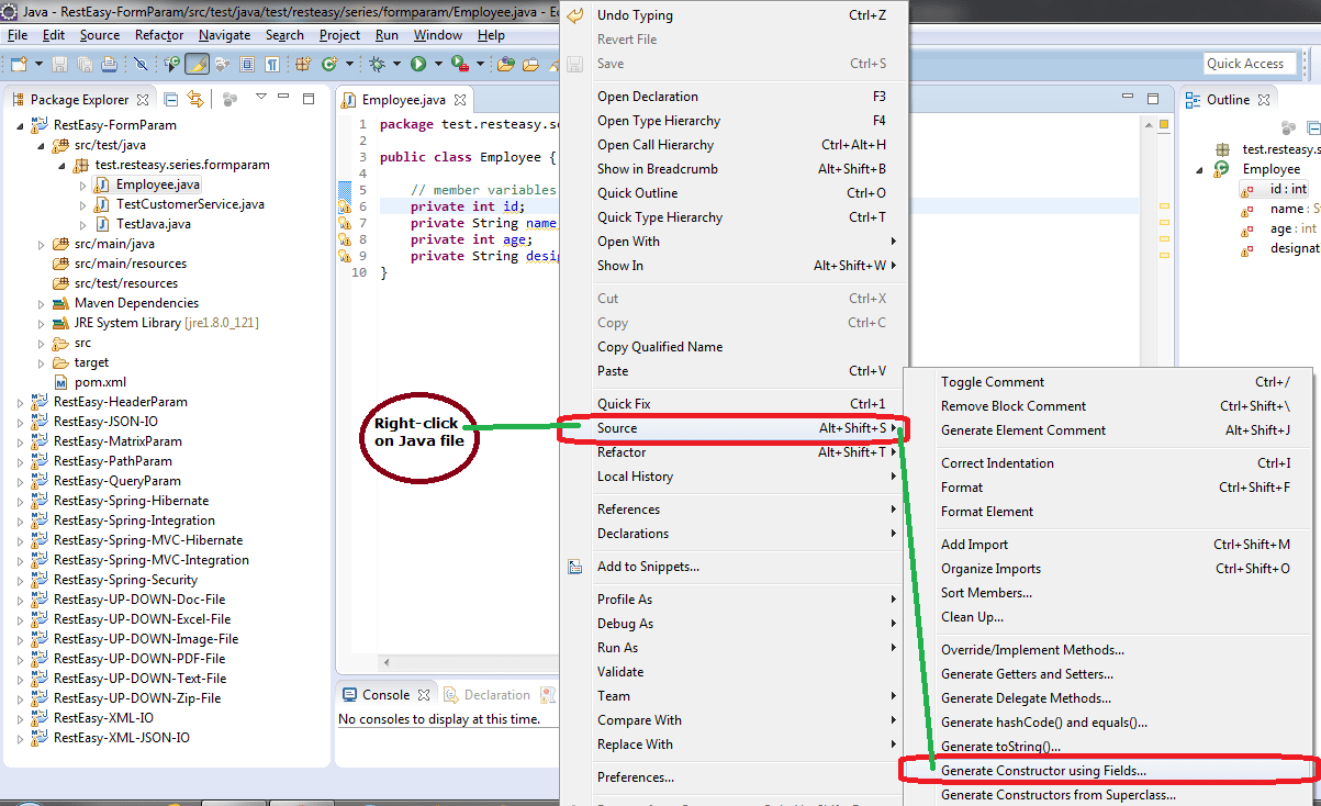 Eclipse IDE How to generate constructor using fields ?